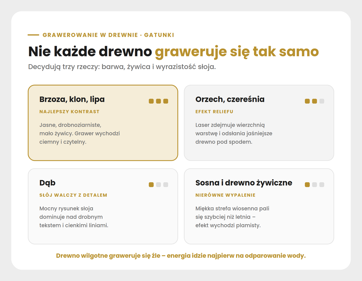 Gatunki drewna a efekt grawerowania